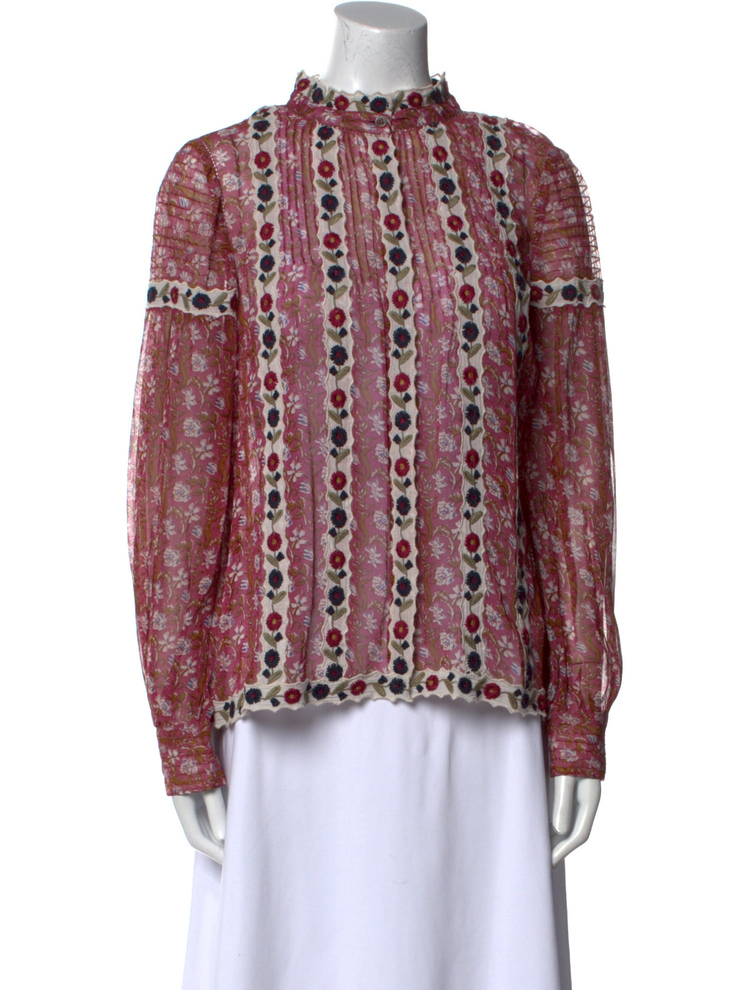 Sea New York Floral Print Mock Neck Blouse