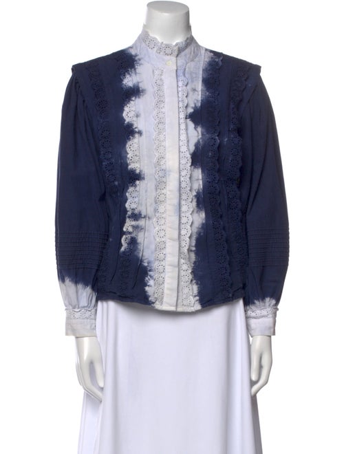 Sea New York Tie-Dye Print Mock Neck Button-Up Top