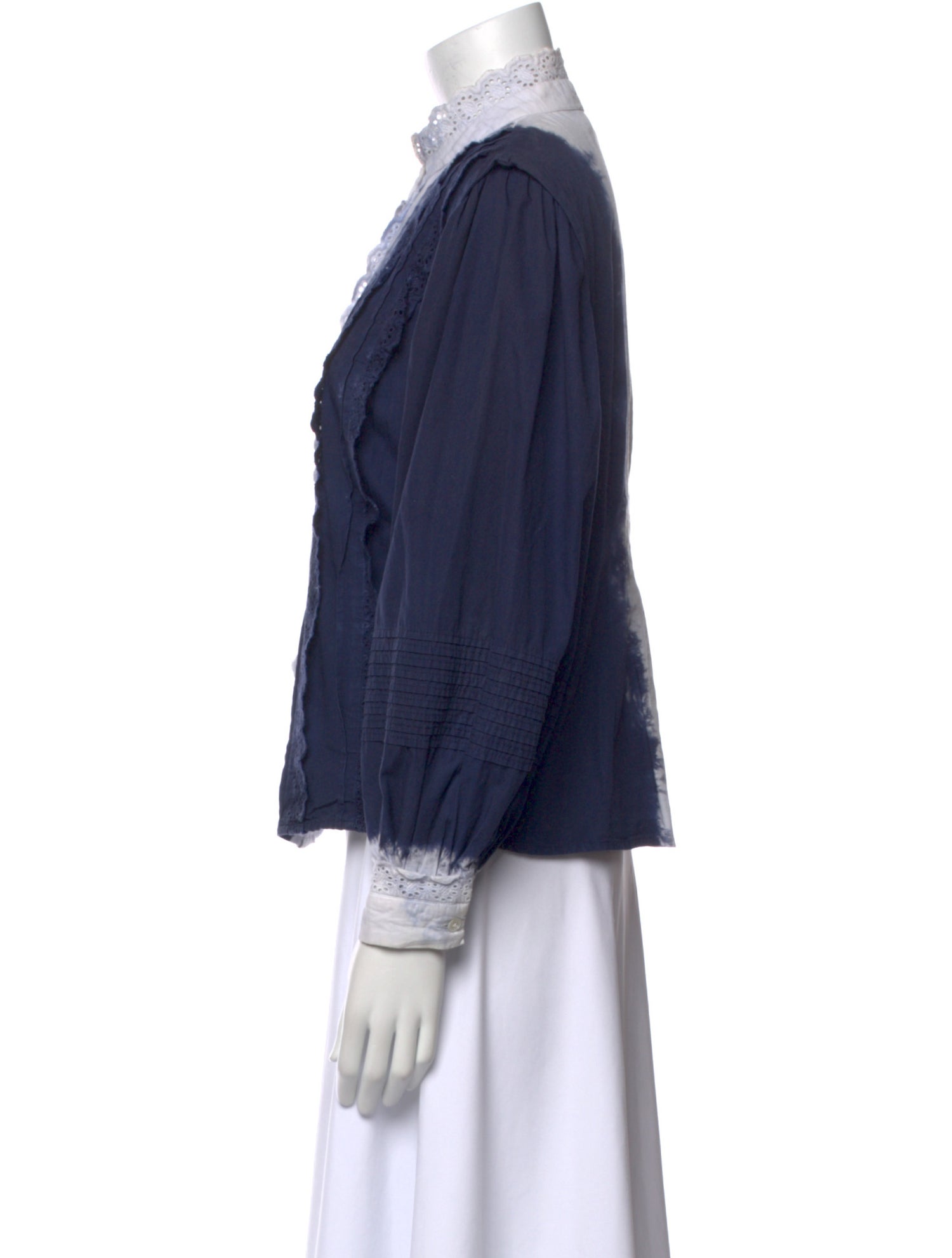 Sea New York Tie-Dye Print Mock Neck Button-Up Top