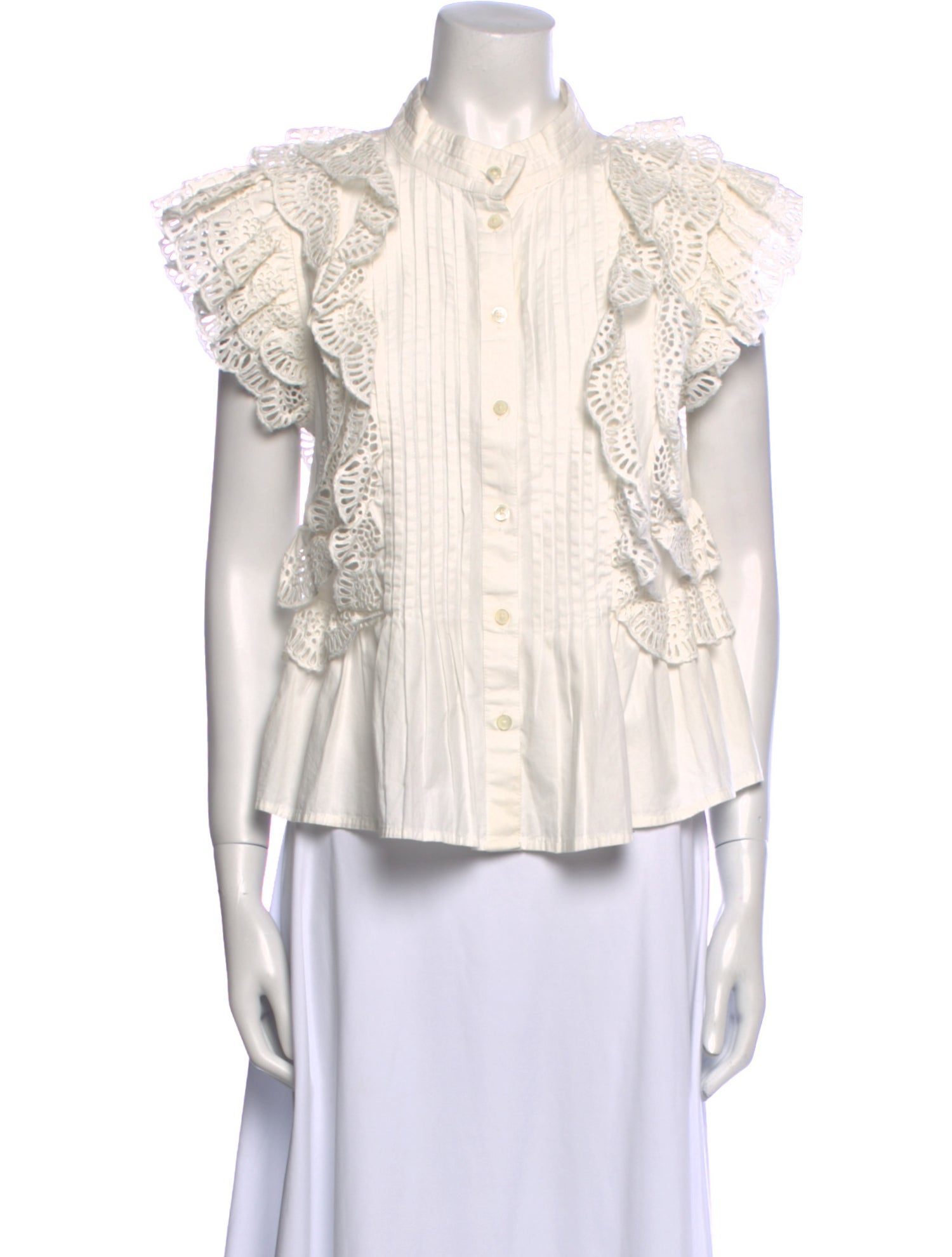 Sea New York Mock Neck Short Sleeve Button-Up Top