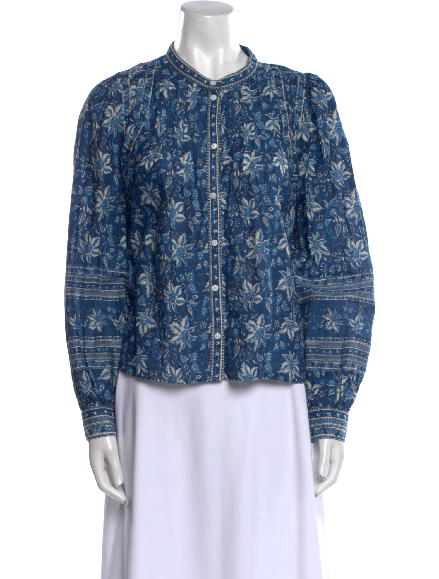 Sea New York Printed Mock Neck Button-Up Top