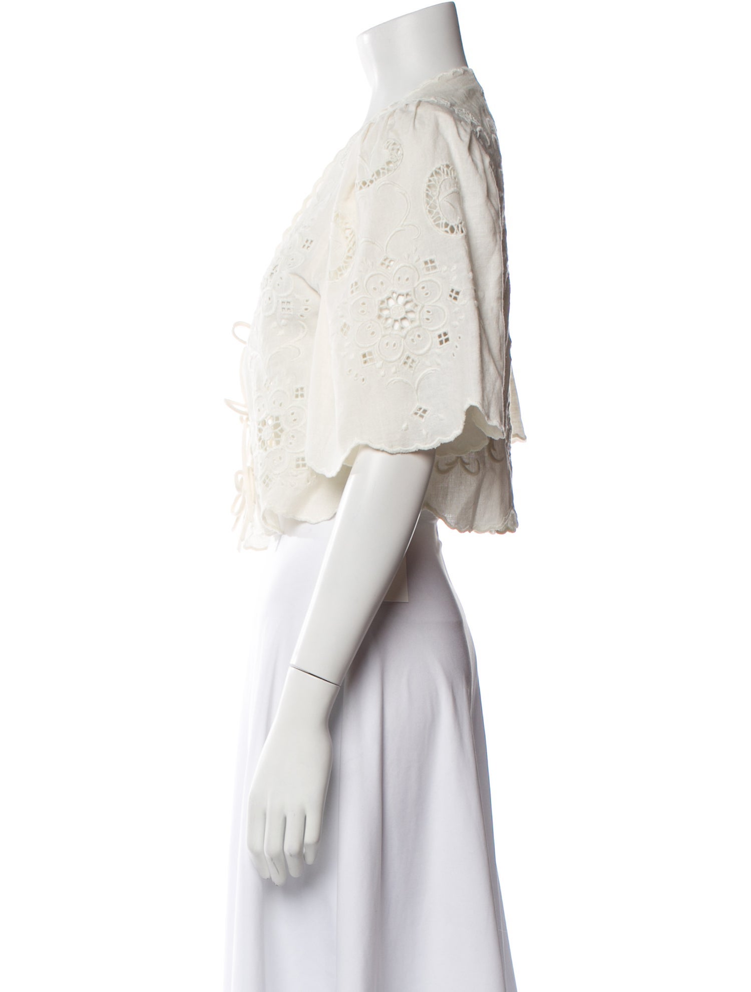 Sea New York Tie Neck Three-Quarter Sleeve Crop Top