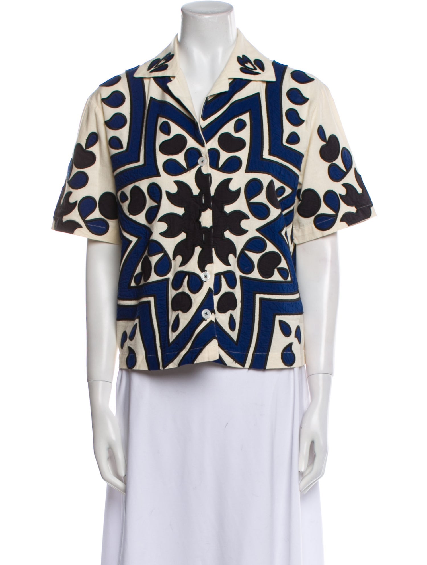 Sea New York Printed Short Sleeve Button-Up Top