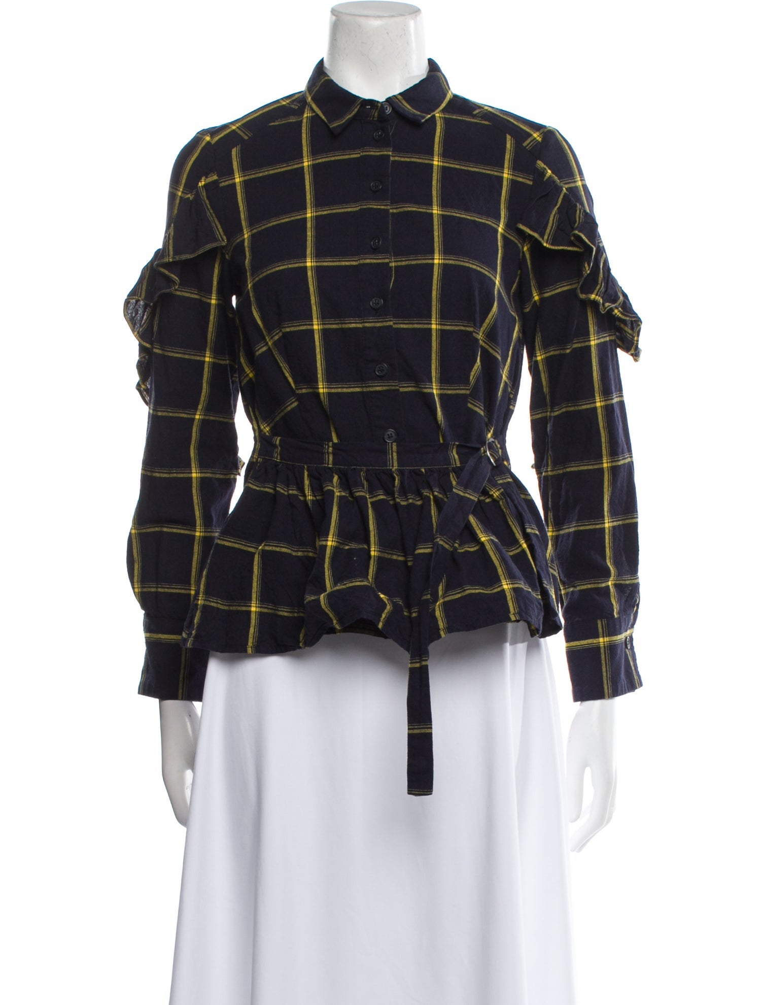 Sea New York Plaid Print Long Sleeve Button-Up Top