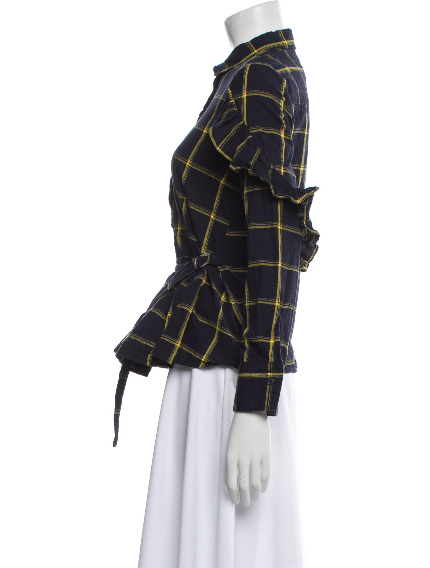 Sea New York Plaid Print Long Sleeve Button-Up Top