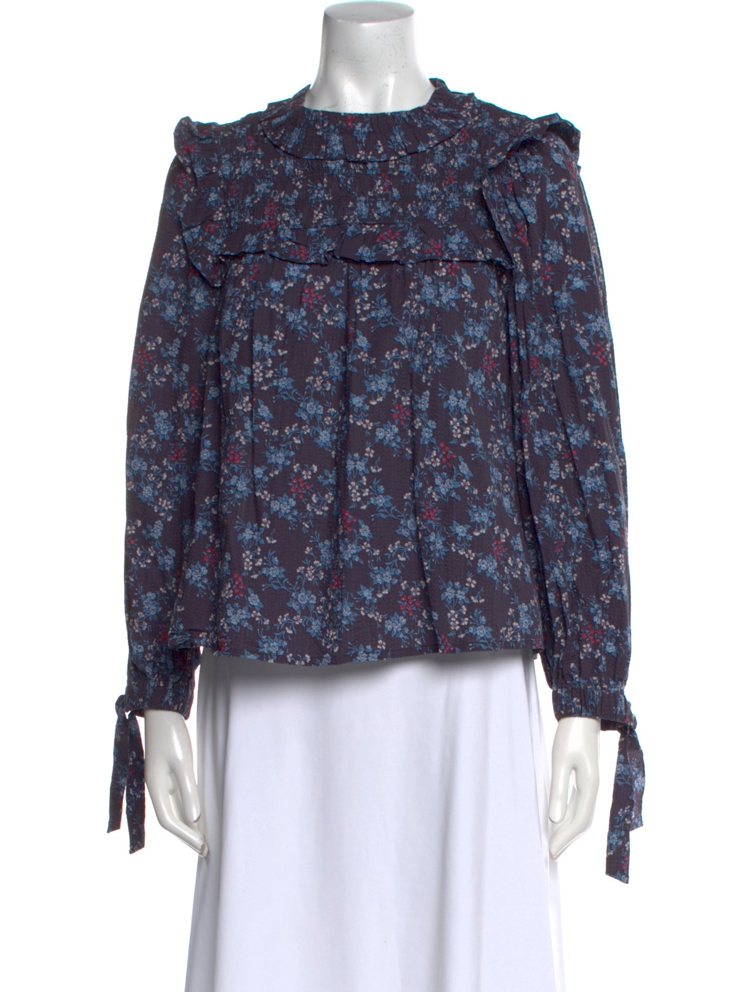 Sea New York Floral Print Mock Neck Blouse