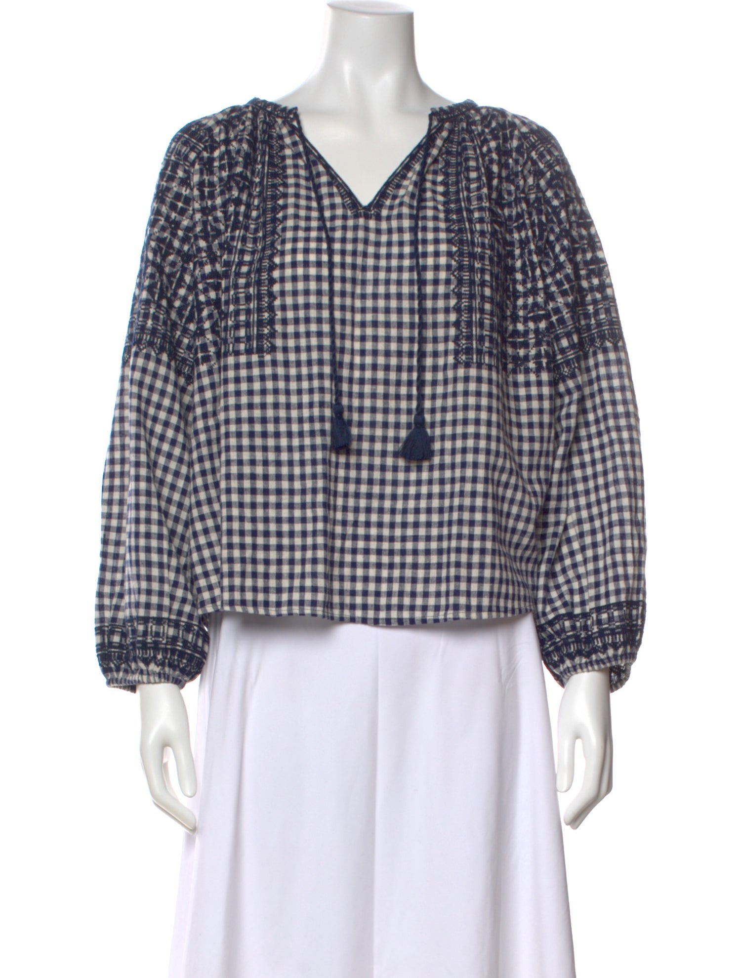 Sea New York Plaid Print V-Neck Blouse