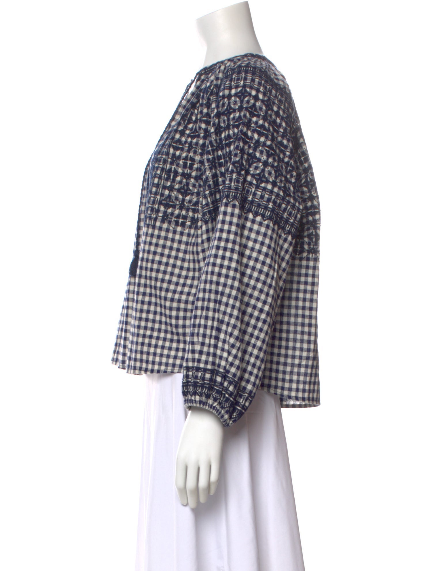 Sea New York Plaid Print V-Neck Blouse