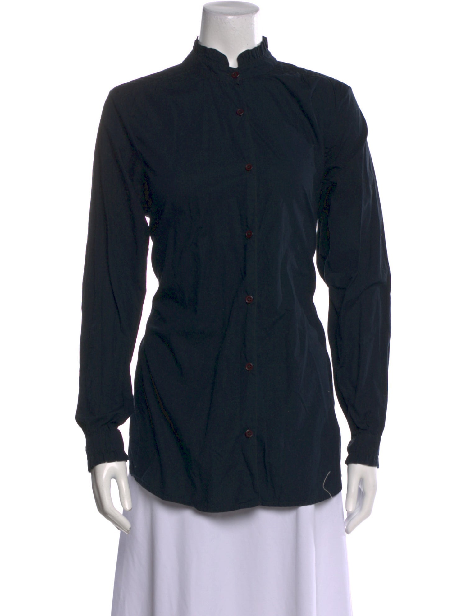 Skall Studio Mock Neck Long Sleeve Button-Up Top