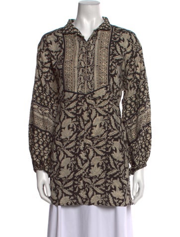 Sue Sartor Tops Printed Long Sleeve Polo XL