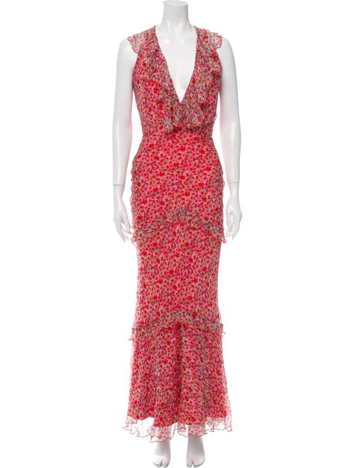 Saloni Silk Long Dress Pink