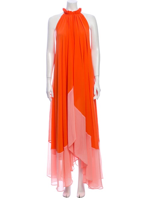 Saloni Halterneck Midi Length Dress Orange