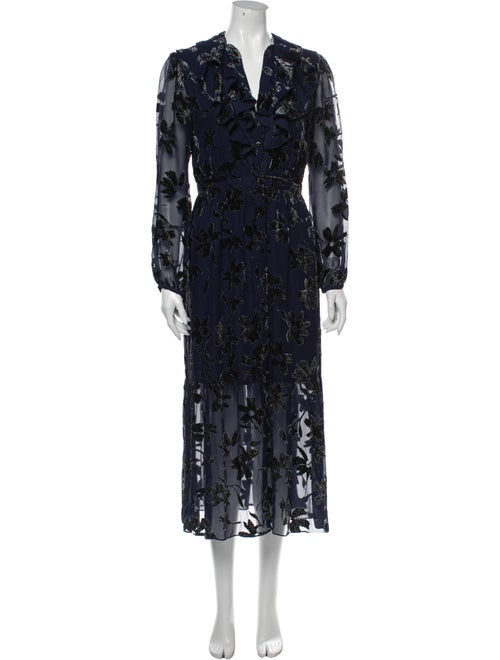 Saloni Floral Print Long Dress Blue