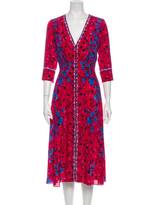 Saloni Silk Midi Length Dress Red