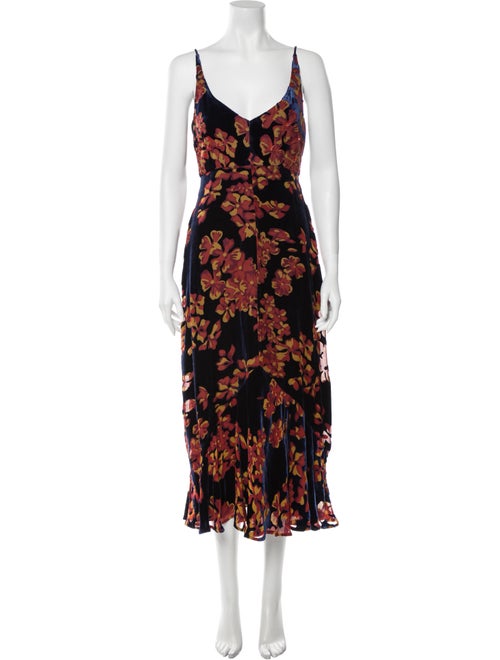 Saloni Floral Print Long Dress Orange