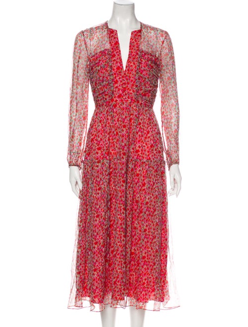 Saloni Silk Midi Length Dress Red