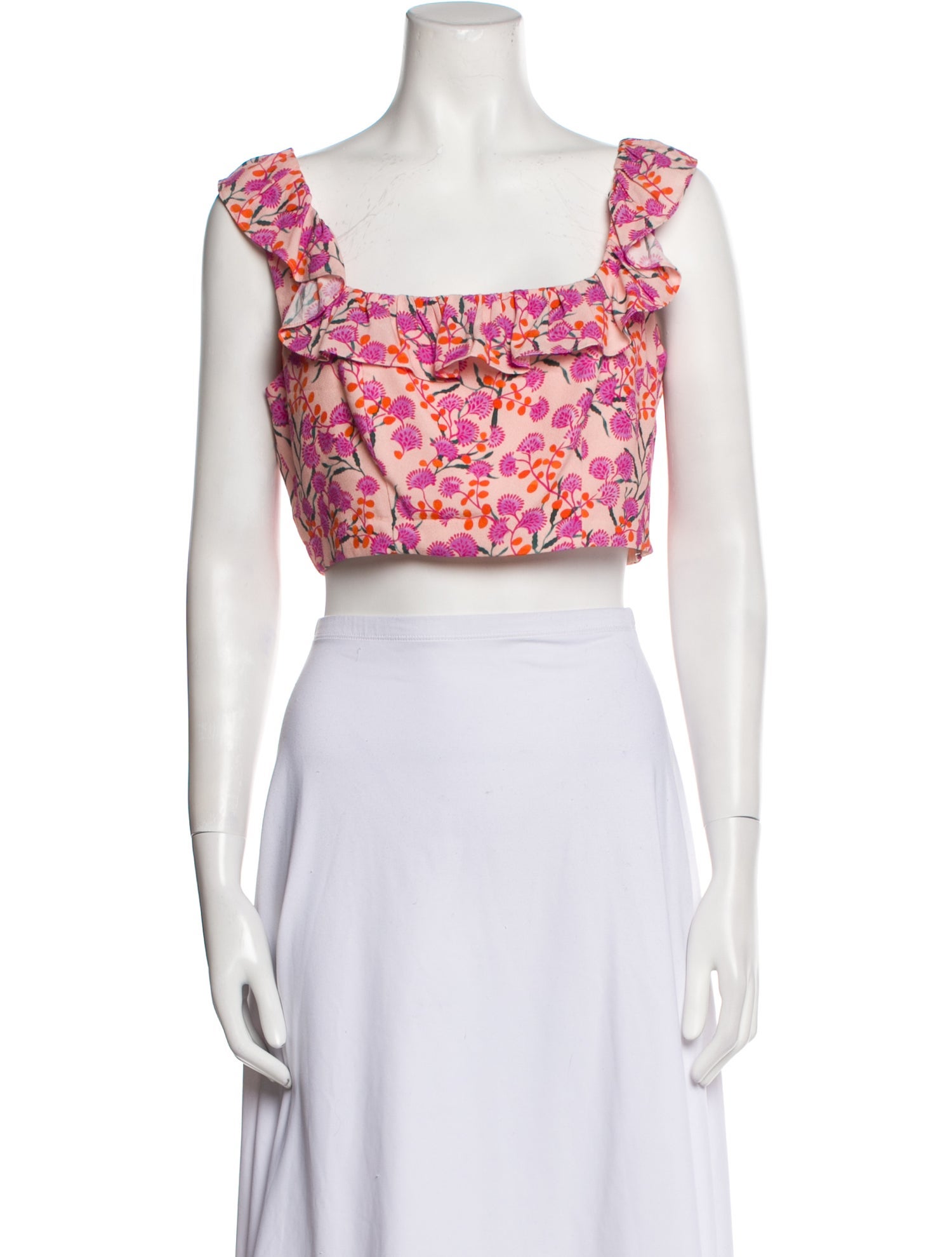 Saloni Floral Print Square Neckline Crop Top