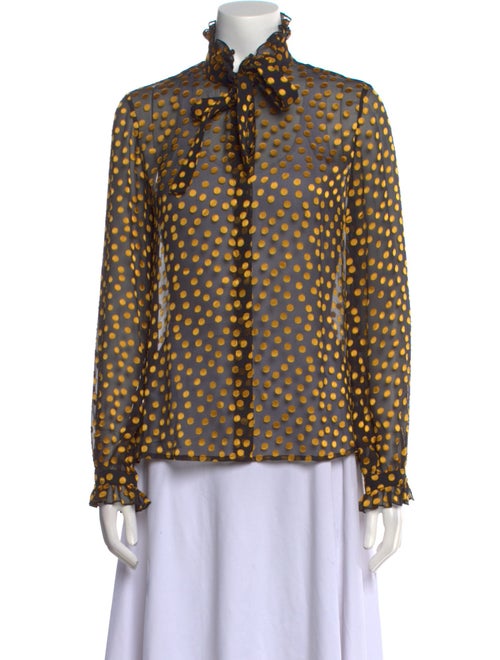 Saloni Polka Dot Print Turtleneck Button-Up Top
