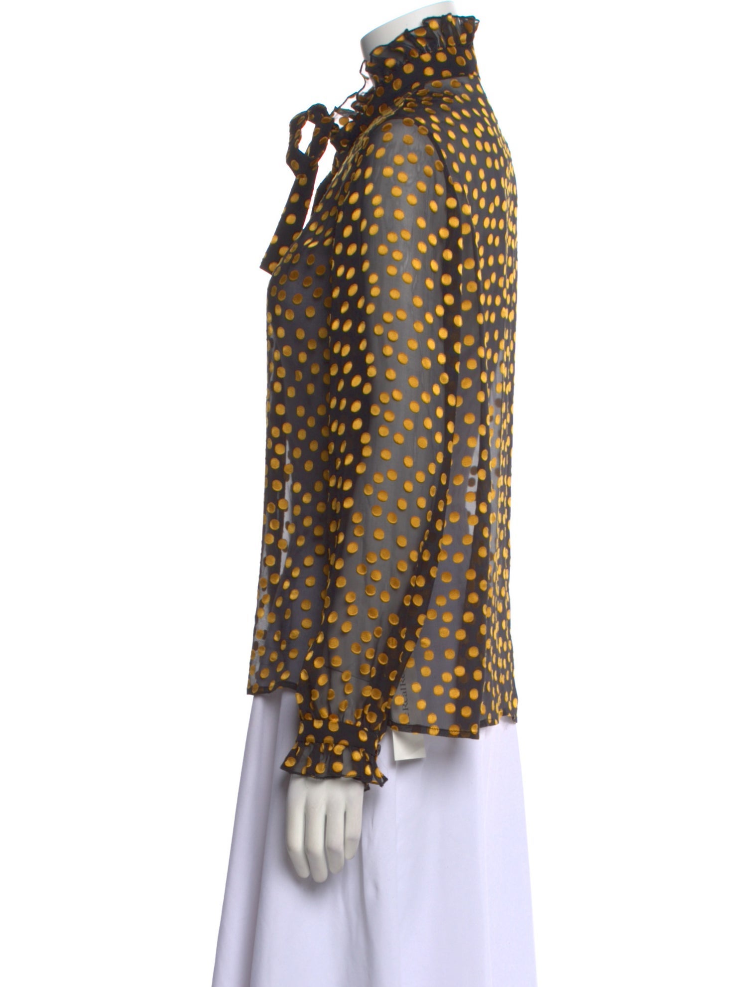 Saloni Polka Dot Print Turtleneck Button-Up Top