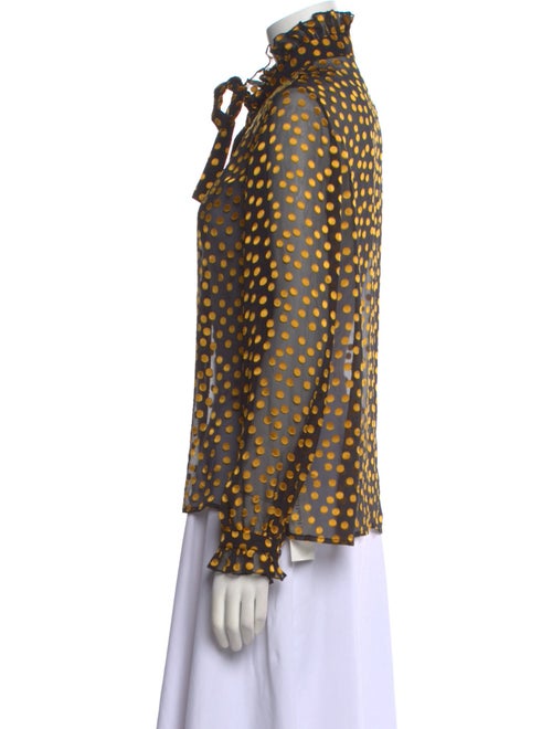 Saloni Polka Dot Print Turtleneck Button-Up Top