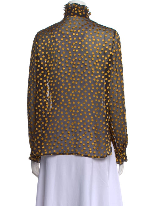 Saloni Polka Dot Print Turtleneck Button-Up Top