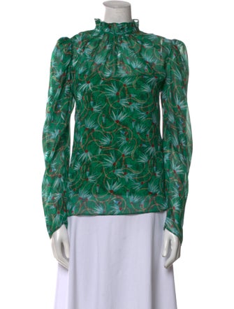 Saloni Floral Print Mock Neck Blouse