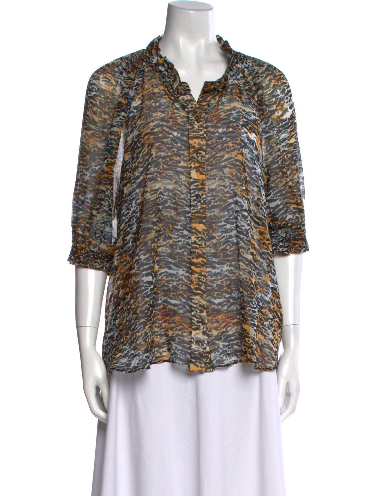 Saloni Silk Printed Button-Up Top
