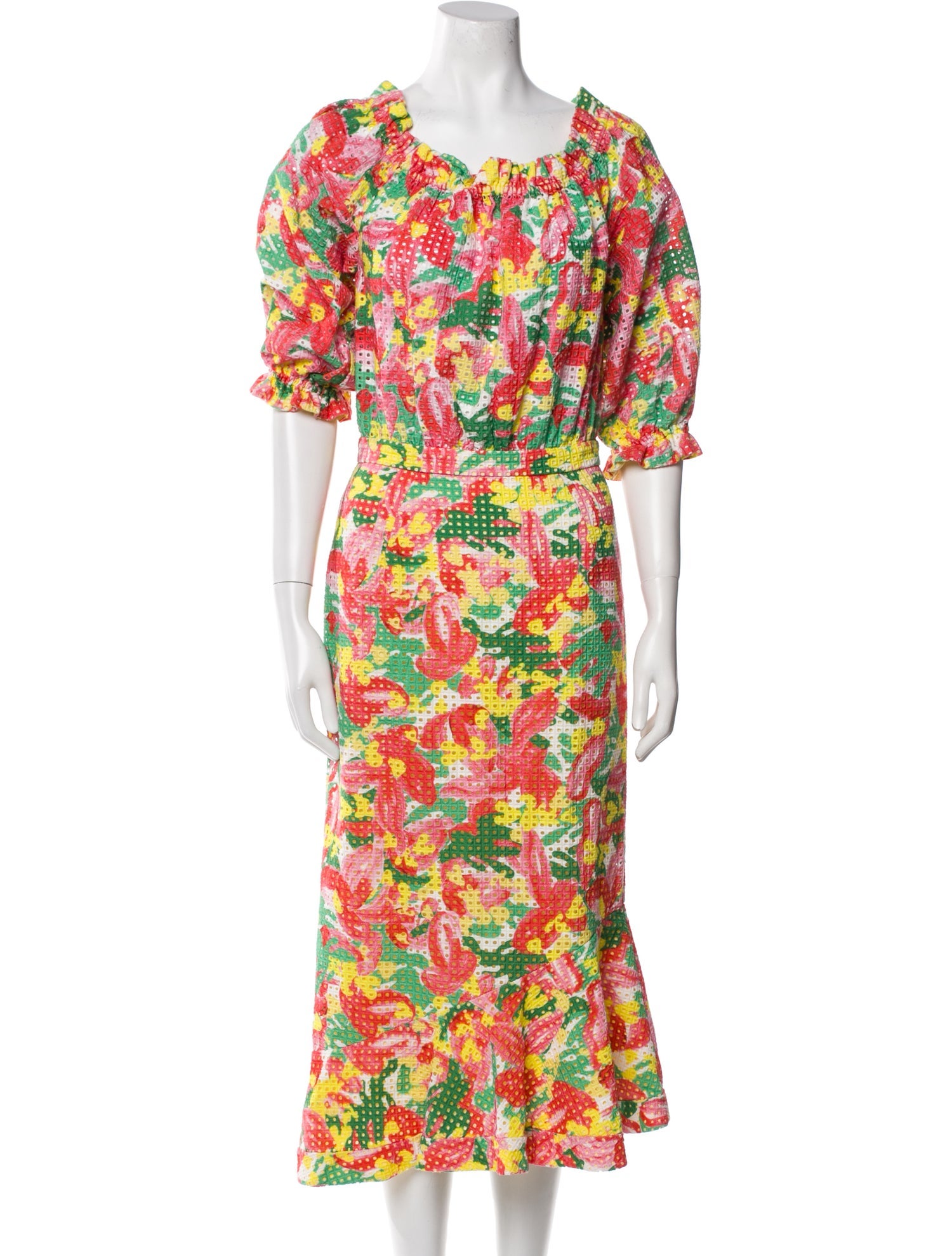 Saloni Floral Print Midi Length Dress