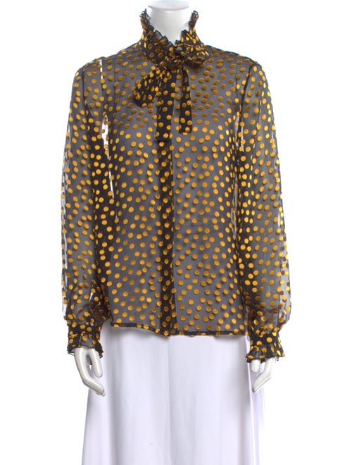 Saloni Polka Dot Print Mock Neck Button-Up Top