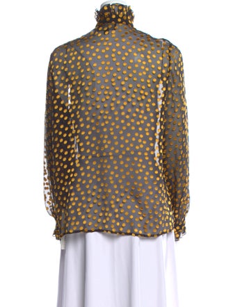 Saloni Polka Dot Print Mock Neck Button-Up Top