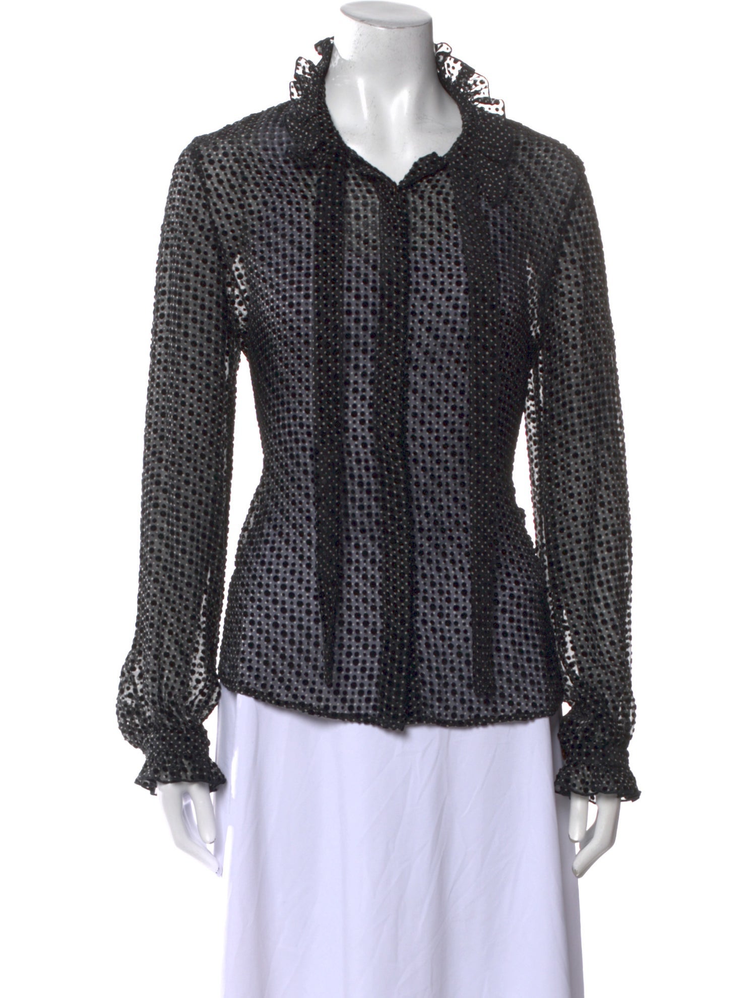 Saloni Silk Polka Dot Print Button-Up Top