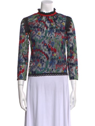 Saloni Floral Print Mock Neck Top