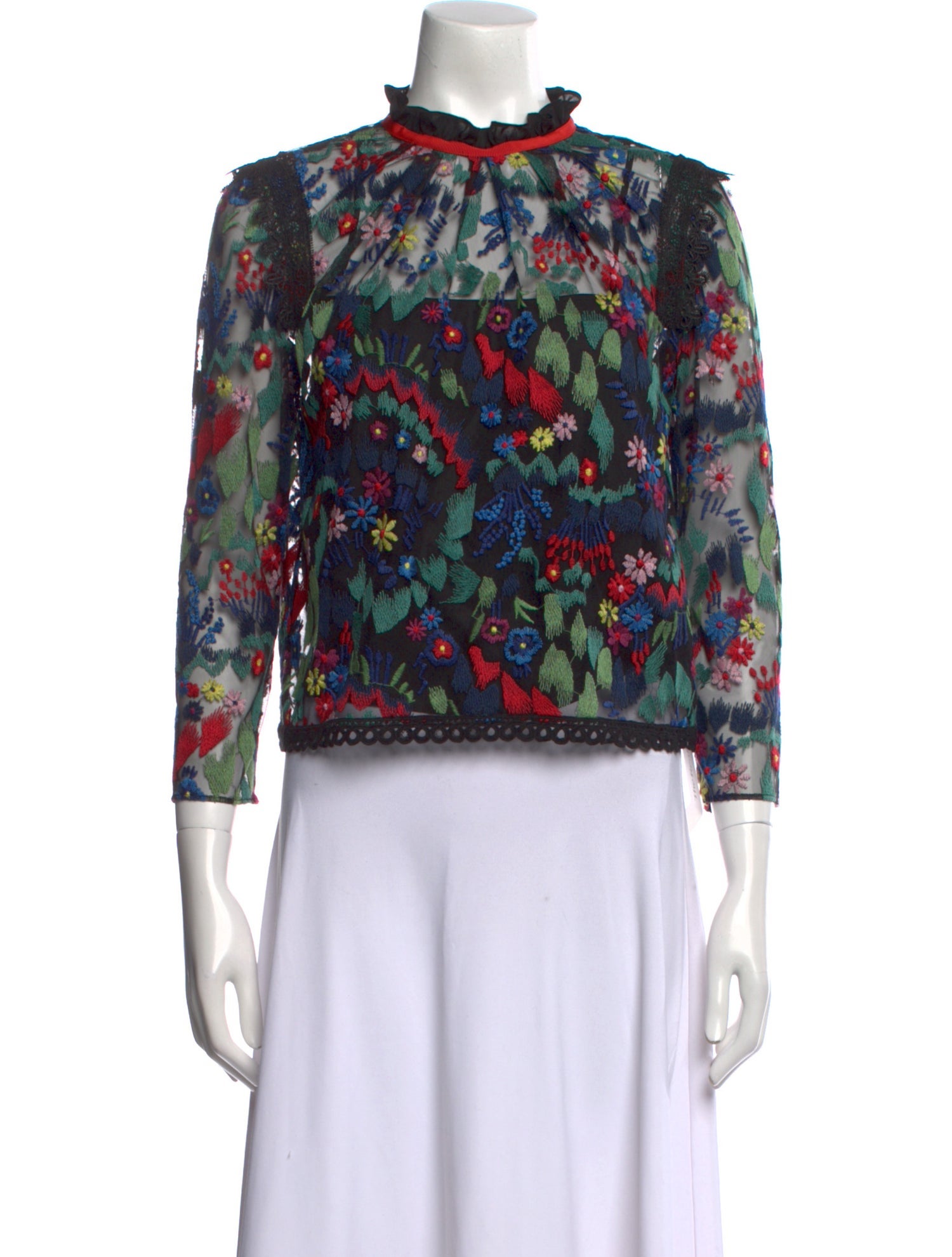 Saloni Floral Print Mock Neck Blouse