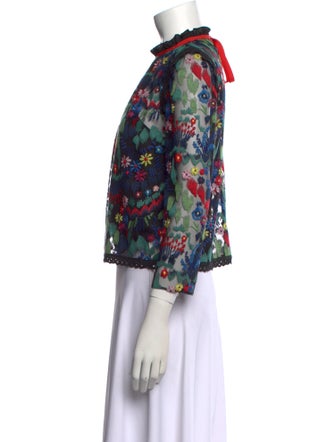 Saloni Floral Print Mock Neck Blouse