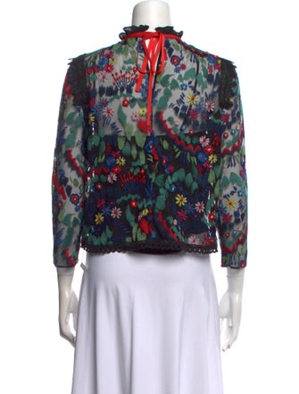 Saloni Floral Print Mock Neck Blouse