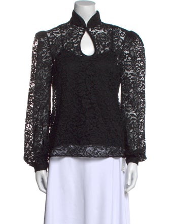 Saloni Lace Pattern Mock Neck Blouse
