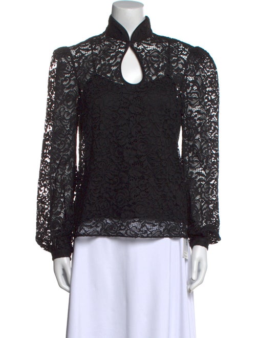 Saloni Lace Pattern Mock Neck Blouse
