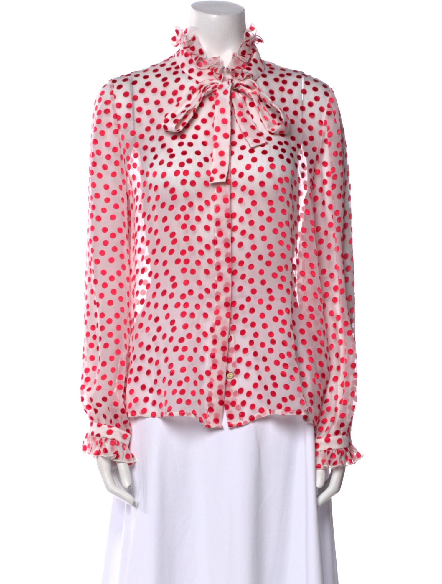 Saloni Polka Dot Print Mock Neck Blouse