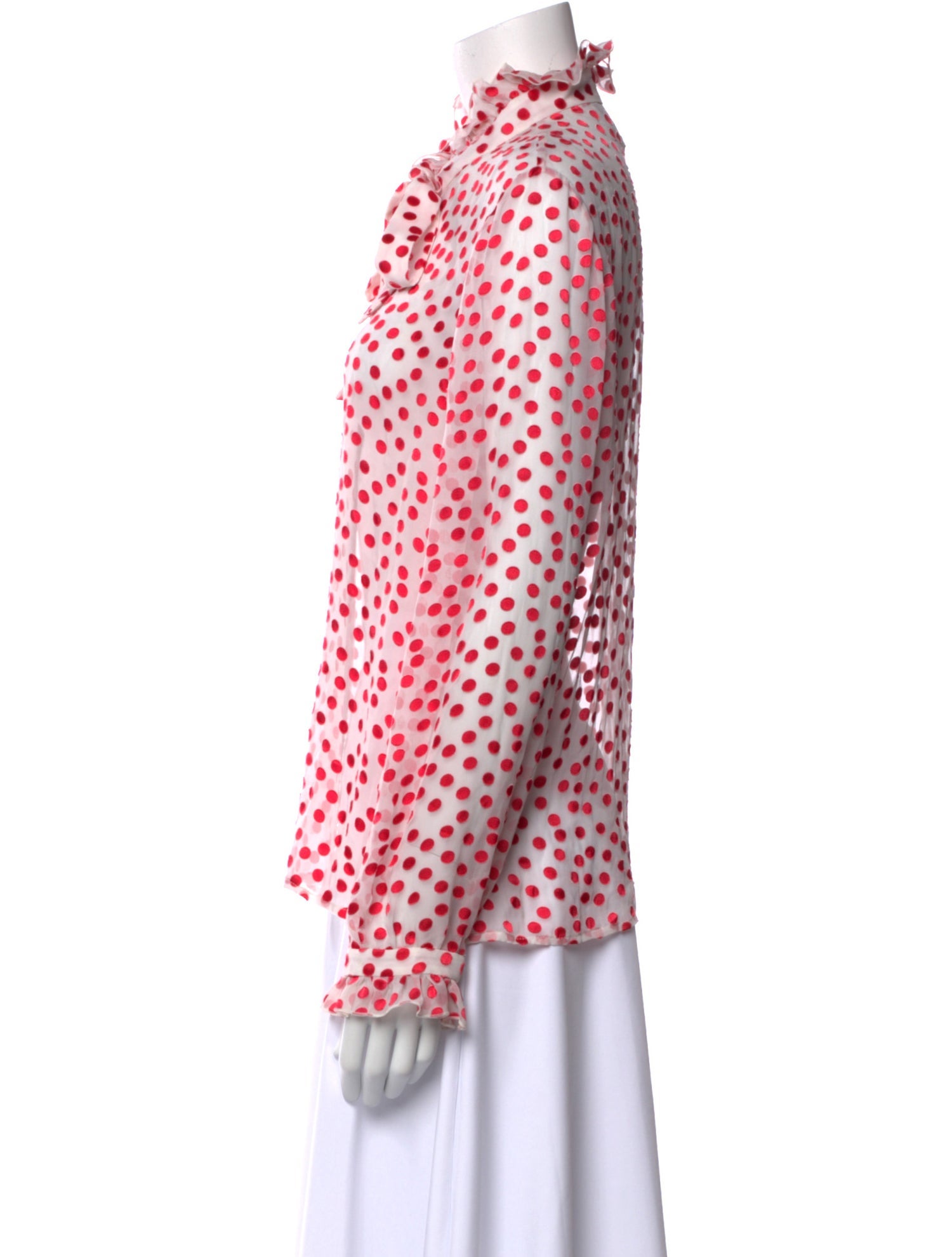 Saloni Polka Dot Print Mock Neck Blouse