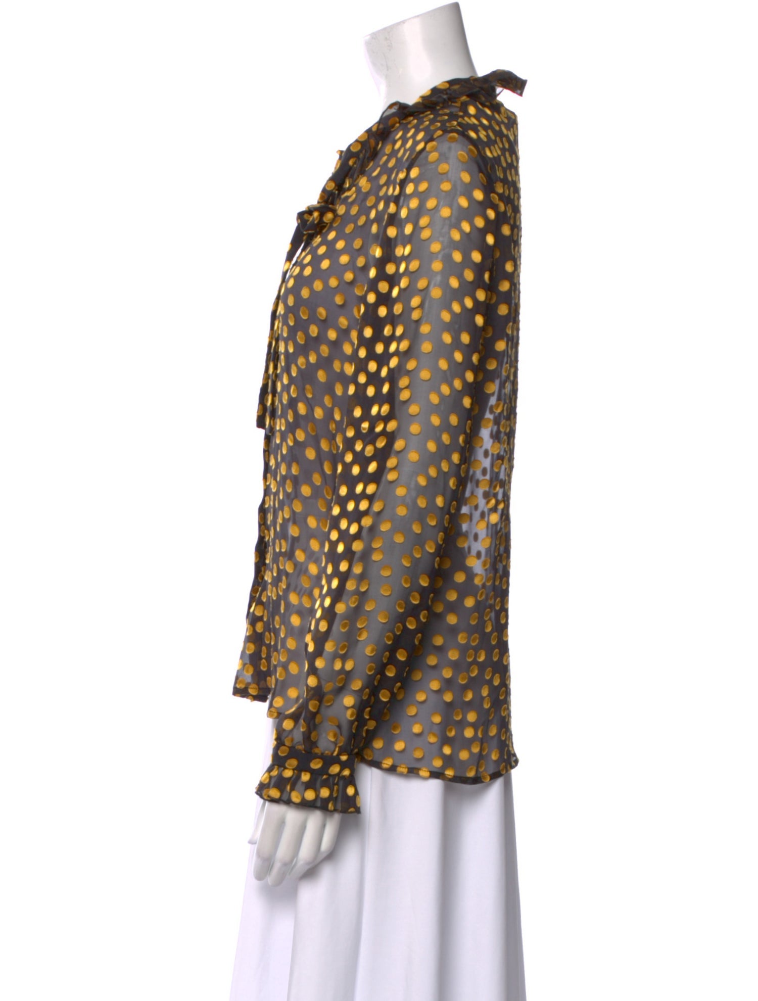 Saloni Polka Dot Print Tie Neck Button-Up Top