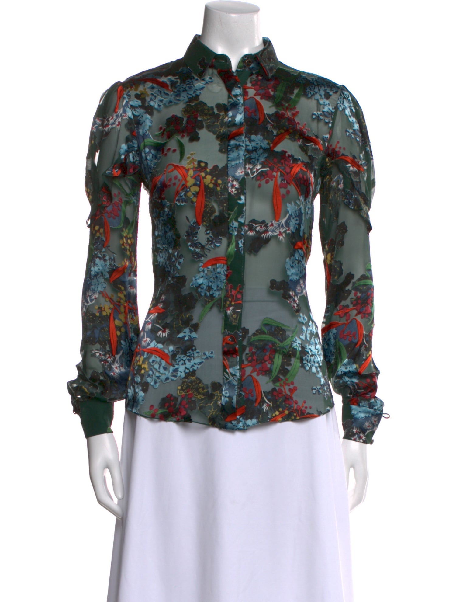 Saloni Floral Print Mock Neck Button-Up Top
