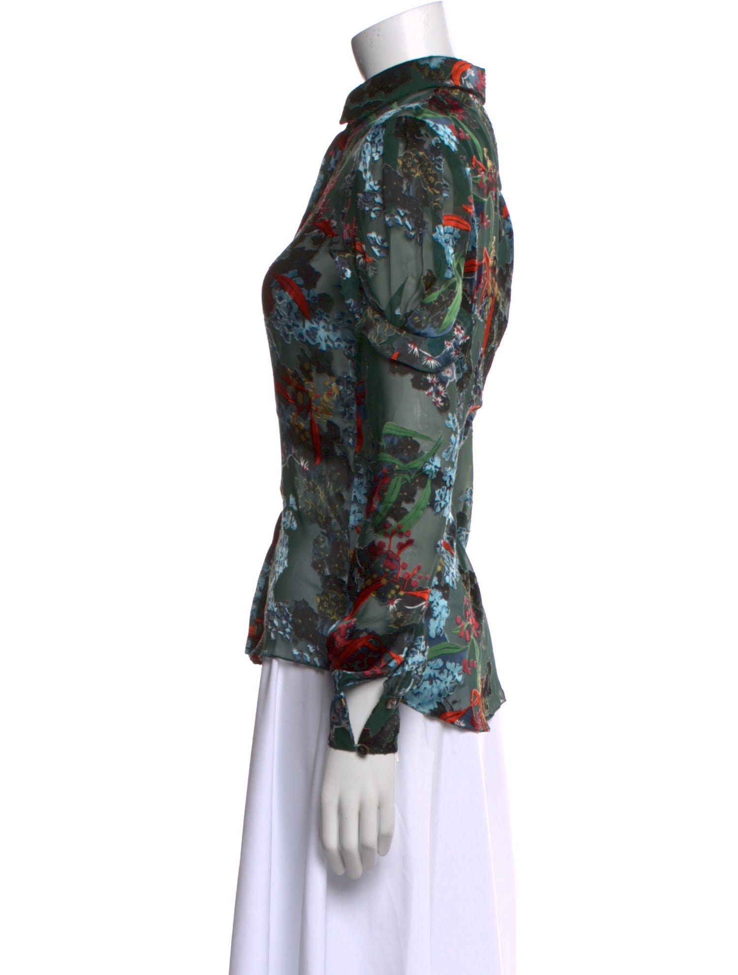 Saloni Floral Print Mock Neck Button-Up Top