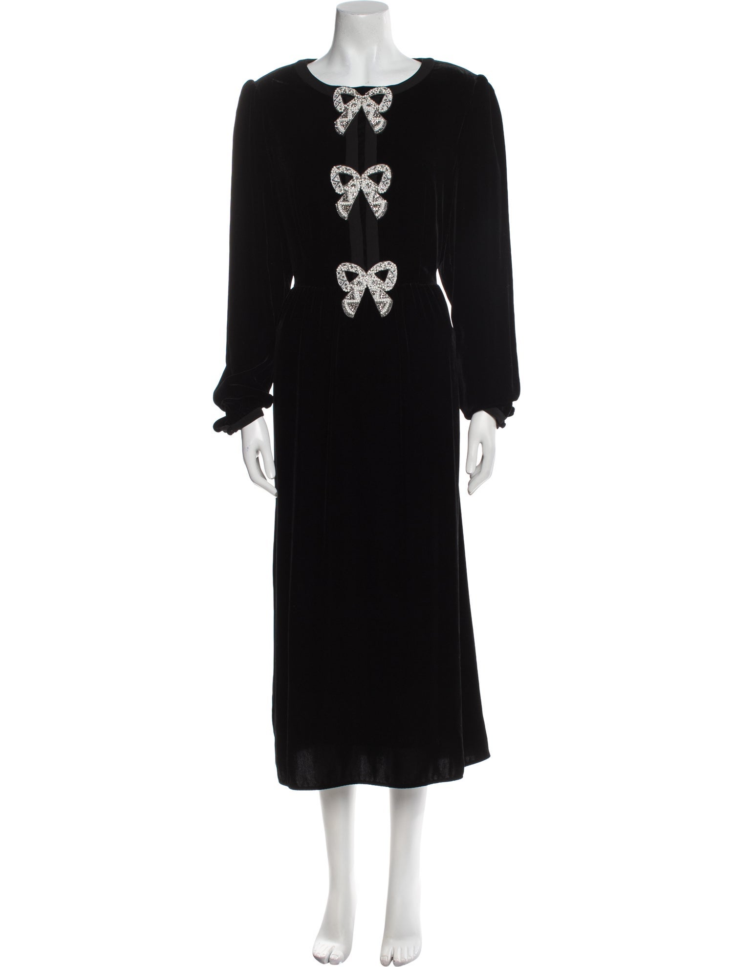 SALONI Bow-detail Long Sleeve Dress - Black