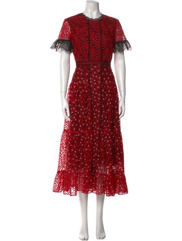 Pre-owned Saloni Floral Print Long Dress In Red