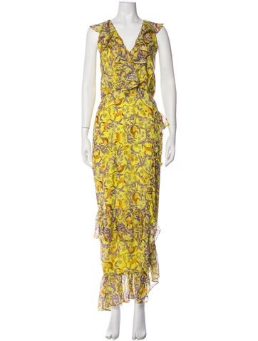 Pre-owned Saloni Silk Long Dress In Yellow