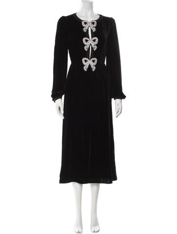 Pre-owned Saloni Crew Neck Long Dress In Black