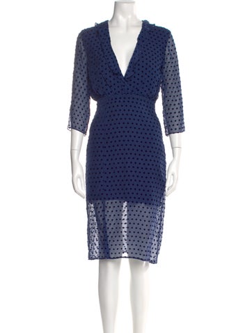 Pre-owned Saloni Polka Dot Print Midi Length Dress In Blue