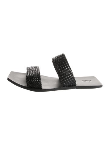 Pre-owned St Agni Leather Whipstitch Trim Slides In Black