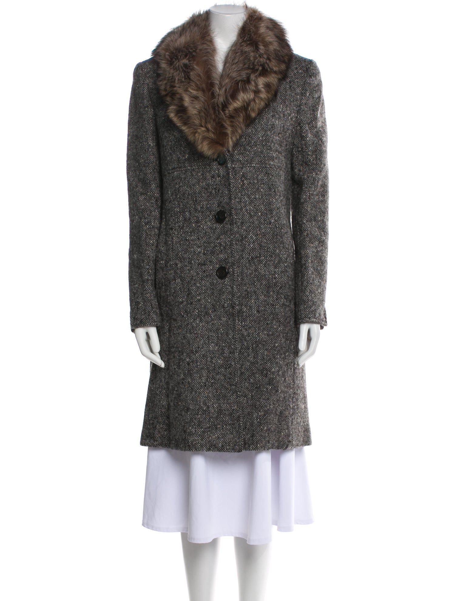 Studio By Searle Wool Tweed Pattern Faux Fur Coat
