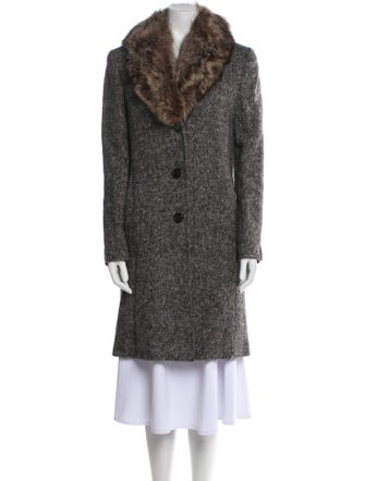 Studio By Searle Wool Tweed Pattern Faux Fur Coat